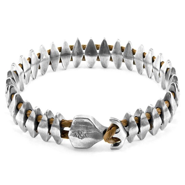 Anchor & Crew Light Brown Delta Anchor Maxi Silver and Braided Leather Bracelet