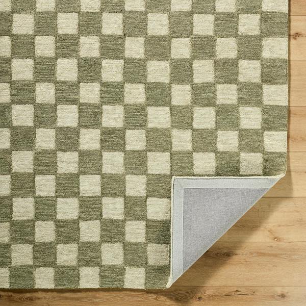Livabliss Klopp-Hand Tufted Green Beige Wool Checkered Fringe Rug