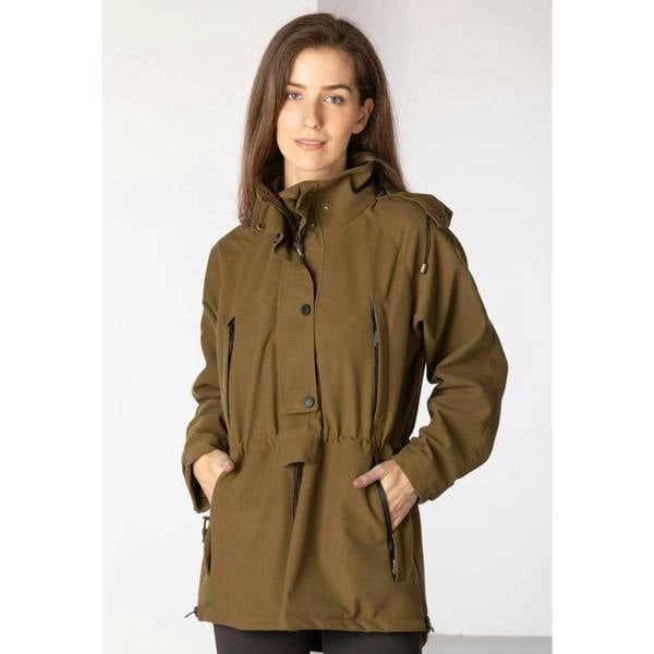 Model wearing the Light Khaki Rydale Ladies Danby Long Shooting Smock