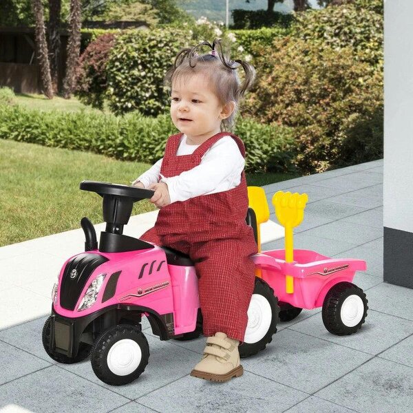 Ride-On Tractor, Toddler Walker, Foot-to-Floor Slide, for Ages 1-3 Years - Pink - Pink