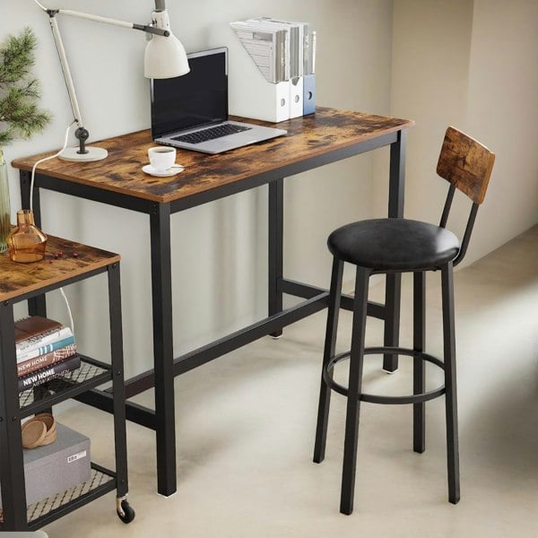 Rafaelo Mobilia 2PC Retro Style Bar Stools Set With Backrest Rustic Brown