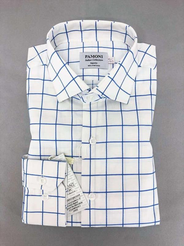 White Blue Check Slim Fit Shirt Men's Shirt