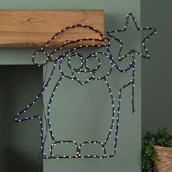 Samuel Alexander 58cm x 52cm Light up FlexiBrights Christmas Penguin with Star & 221 Multi-Coloured LEDs