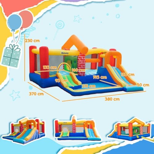 Bobobiy 4-in-1 Kids Bouncy Castle with Double Slides, Trampoline, Pool, Climbing Wall and Blower, Age 3-8, 3.8 x 3.7 x 2.3m