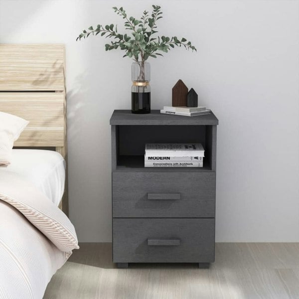 Berkfield Bedside Cabinet HAMAR Dark Grey 40x35x62 cm Solid Wood Pine