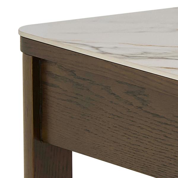 Wyld Haus Cork Rectangular Cream Ceramic Coffee Table with Oak Veneer Base