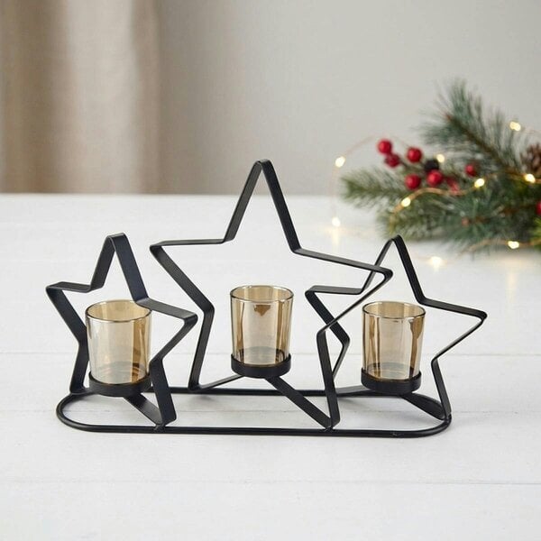 Garden Greatness Star Amber Triple Tealight Holder