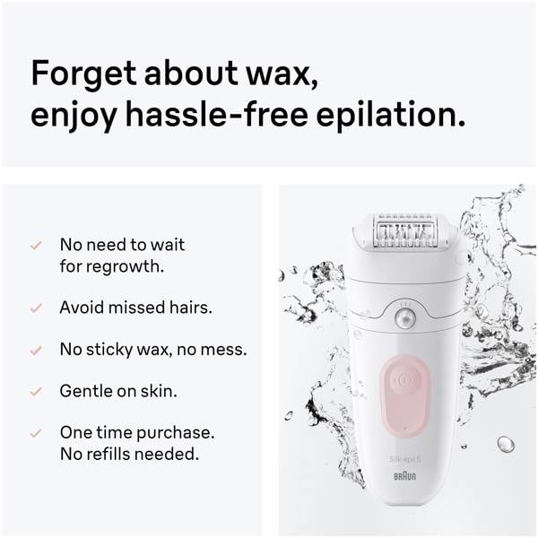 Braun Silk·épil 5, Wet & Dry Epilator, Easy Hair Removal, Lasting Smooth Skin, 5-000, Flamingo Pink