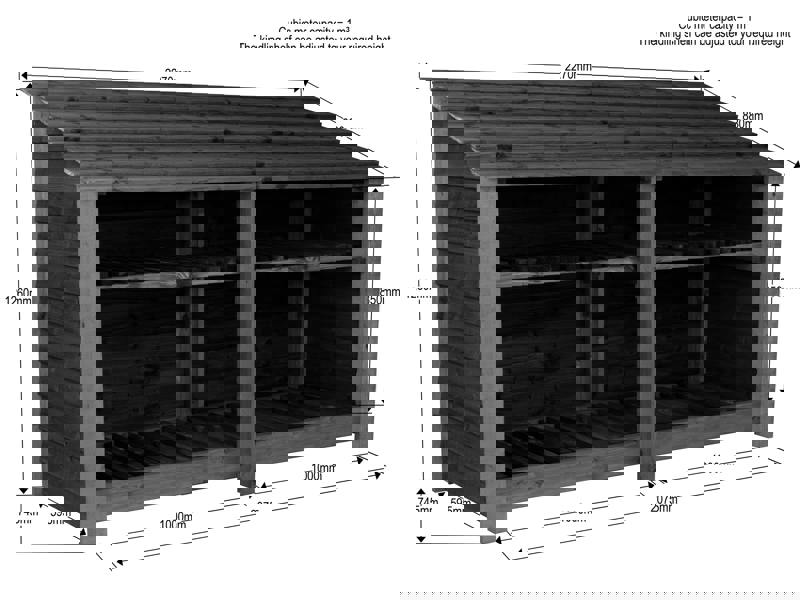 Arbor Garden Solutions Wooden Log Store with Shelf W-227cm, H-126cm or 180cm, D-88cm