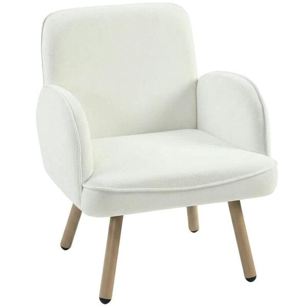 Lounge Chair Velvet Upholstered Armchair with Spring Cushion for Living Room Bedroom Cream White