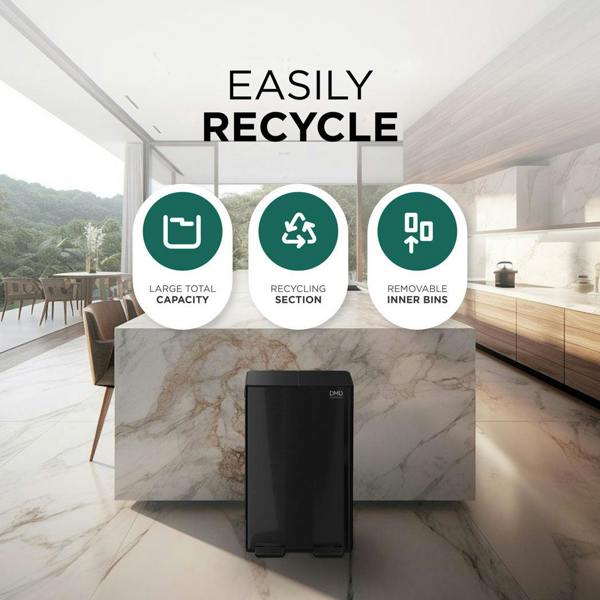 DMD Collective Dual Kitchen Bin – 60L Stainless Steel Waste & Recycling Bin