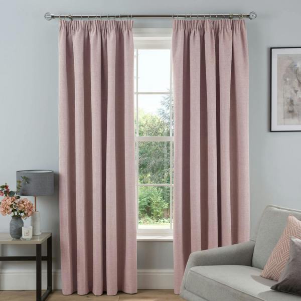 Smart Living Textured Rib Weave Boutique Pencil Pleat Curtain - Blush