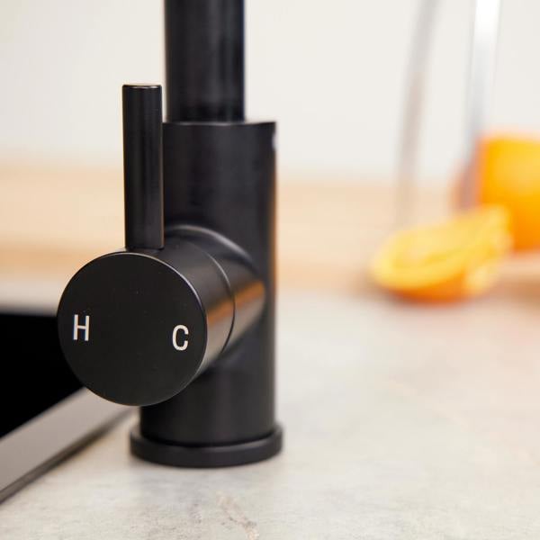 Top-Fix | Vito Swan Neck Style Kitchen Mixer Tap | Matt Black Finish
