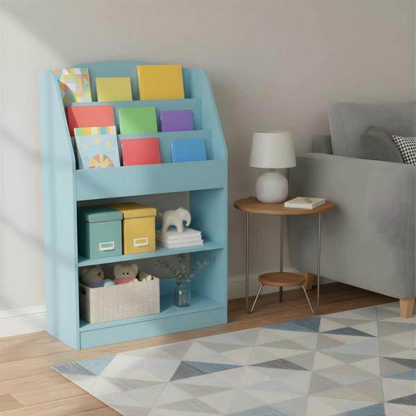 WALPLUS KidKanac Magazine/Bookshelf with Toy Storage, Light Blue | Stylish Wall Art for Modern Homes
