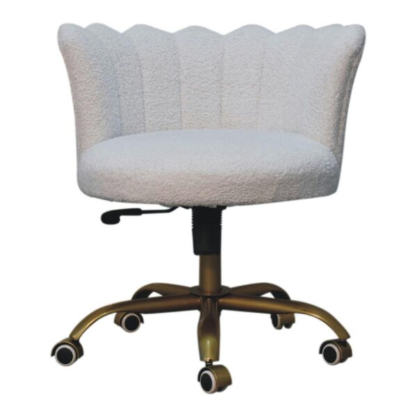 Wyld Haus Sarlat White Boucle Scalloped Cosy Swivel Chair With Brass Base