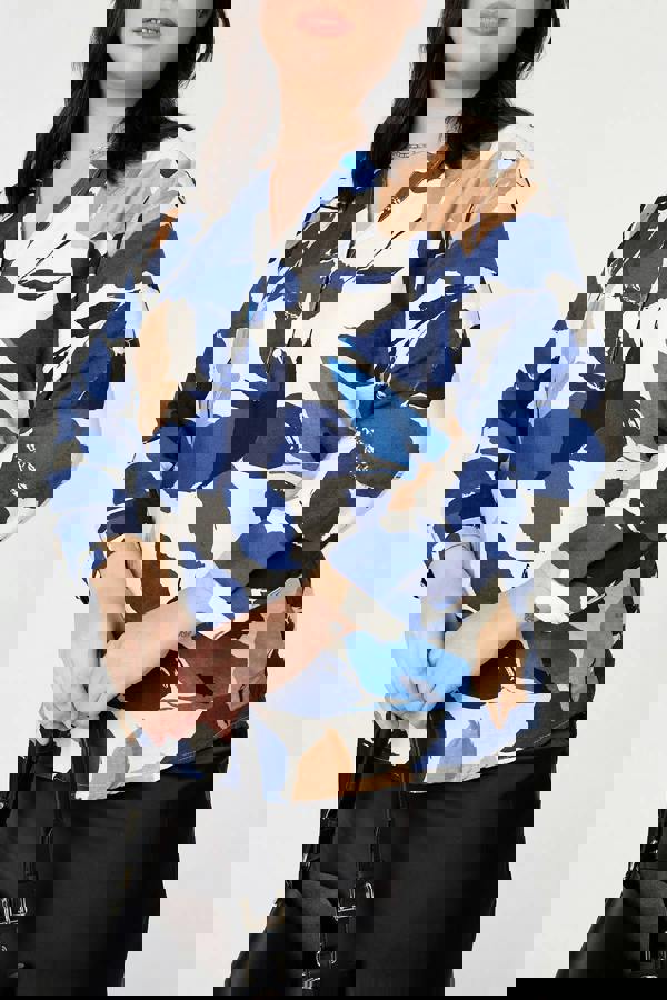 Navy | Curve Abstract Long Sleeve Blouse