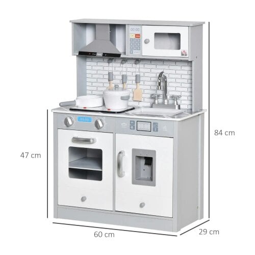 Bobobiy Kids Wooden Toy Kitchen Pretend Play Cooking Playset with Sound & Light Effect, Marble Pattern Countertop, for 3-6 Years Old