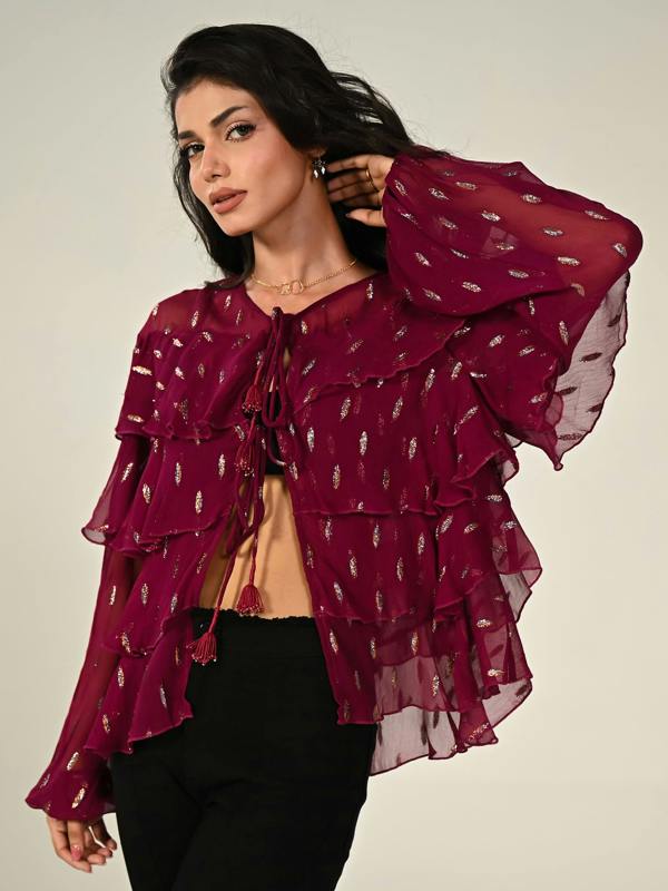 Rose & Nancy Talia Fuscia Pink Sparkle  Frill Jacket