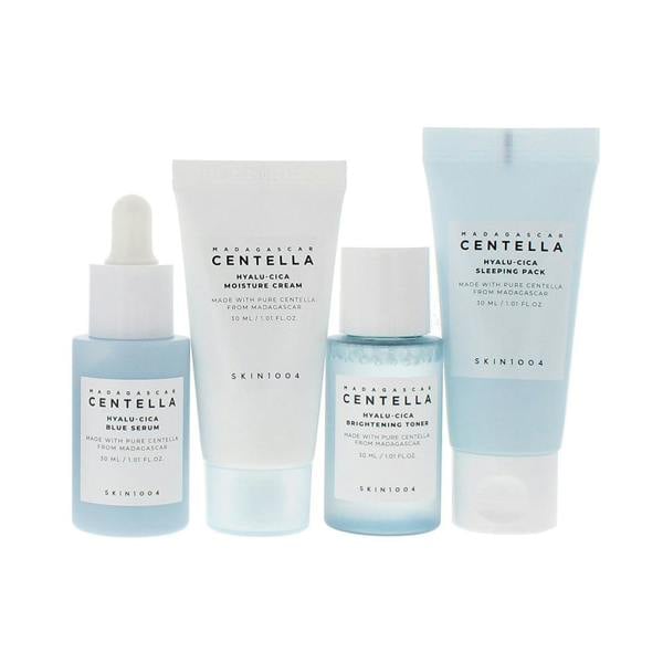 Skin1004 Madagascar  Centella Hyalu-Cica 4 Piece Gift Set: Toner 30ml - Serum 30ml - Sleeping Mask 30ml - Cream 30ml