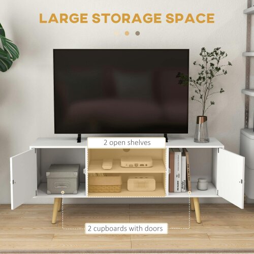 Wyld Haus Vido 120cm Tozi Wooden White TV Cabinet With Open Shelves And Wooden Legs For Screens Up To 55 Inches