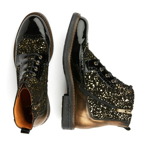Embassy London Hatter - Gold Drops - Women's ankle boot in golden paint drops on black leather