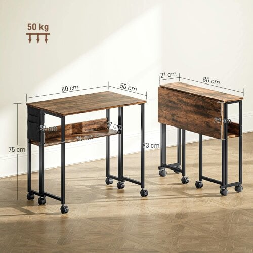 Wyld Haus Saha 80cm Wooden Rustic Brown Drop Leaf Writing Desk