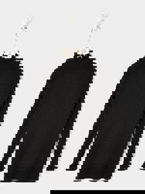 GWD Girls Faye Knitted Top Ruffle Neck  Rib Jumper Available in Black and Cream