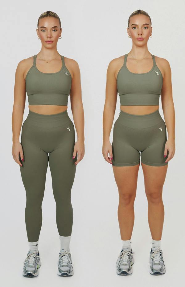 V3 Apparel Form Seamless Scrunch Sports Bra, Leggings & Shorts Set - Olive Green