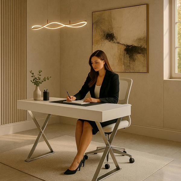 Homeology ADONIS Gloss White and Chrome Ergonomic Home Office Luxury Workstation Desk