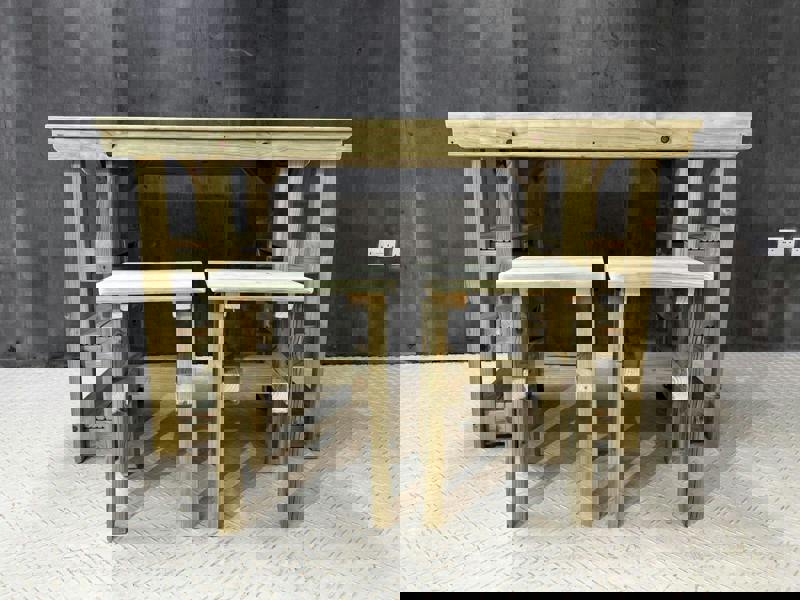 Garden Potting Table – 150cm Multi-Purpose Wooden Workbench with two chairs ideal for Planting, Gardening, and Outdoor Storage