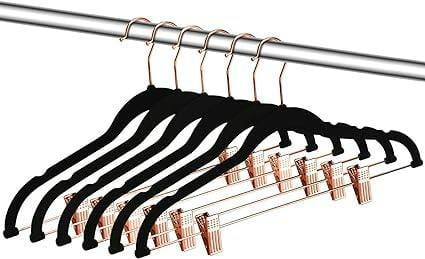 HYGRAD BUILT TO SURVIVE Pack of 12 Velvet Trousers Hangers Velvet Coat Hangers With Clips Velvet Hangers Wardrobe Clip Hangers Space Saving Hangers