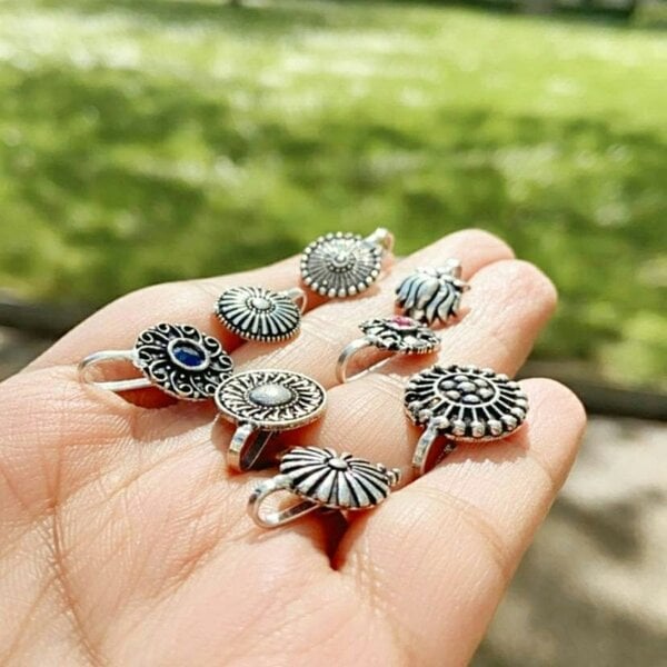The Colourful Aura Multiple Design Simple Round Clip On Non Pierced Antique Boho Nose Pin