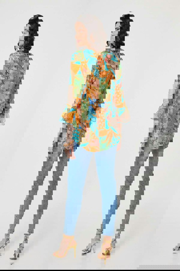 Orange | Leaf Print Button Front Blouse