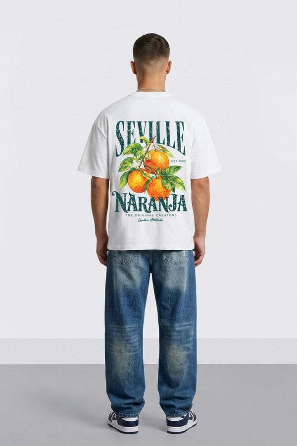 London Attitude White Oversized Seville Orange Printed T-Shirt