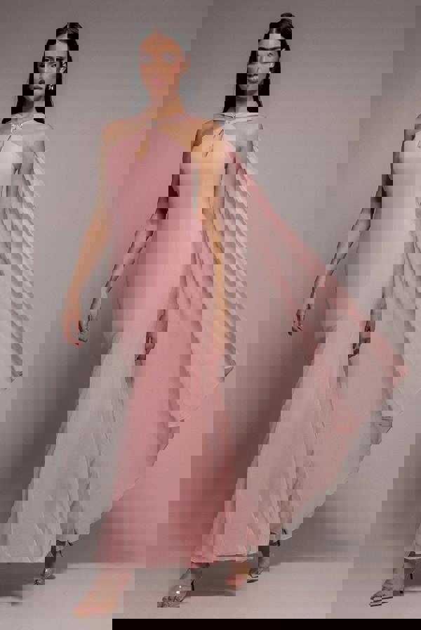 Multiway Cape Chiffon With Embellished Trim Maxi Dress - Blush Pink DR4924