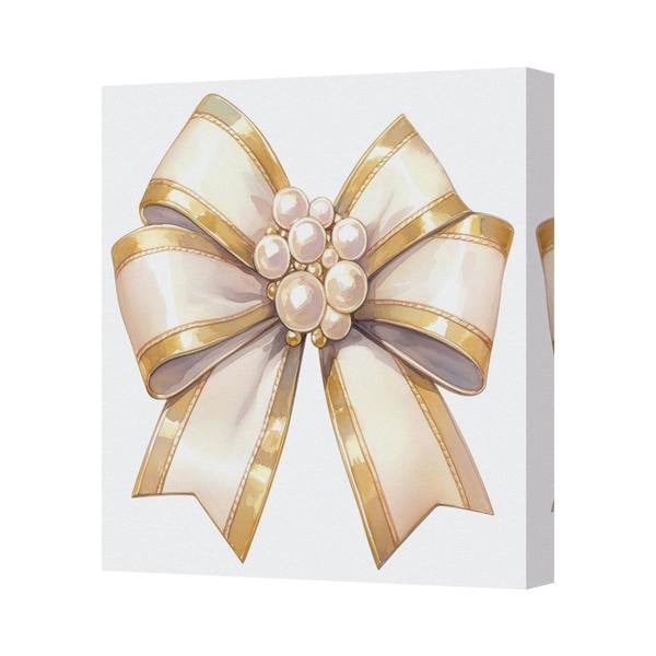 Benjamin Tate Design Gold Ribbon Bow Canvas Art Print On Deep Wooden Gallery Frame