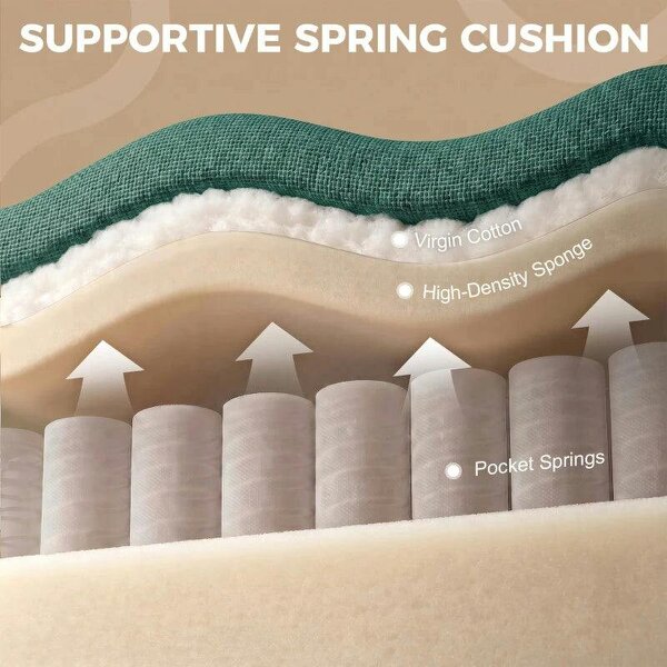 Accent Chair, Removable Pillow Linen Armchair with Comfy Spring Cushion for Living Room, Bedroom, Study, Dark Green