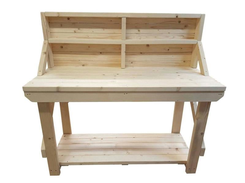 Acorn kiln-dried wooden workbench with back panel, ideal for workshops and garages