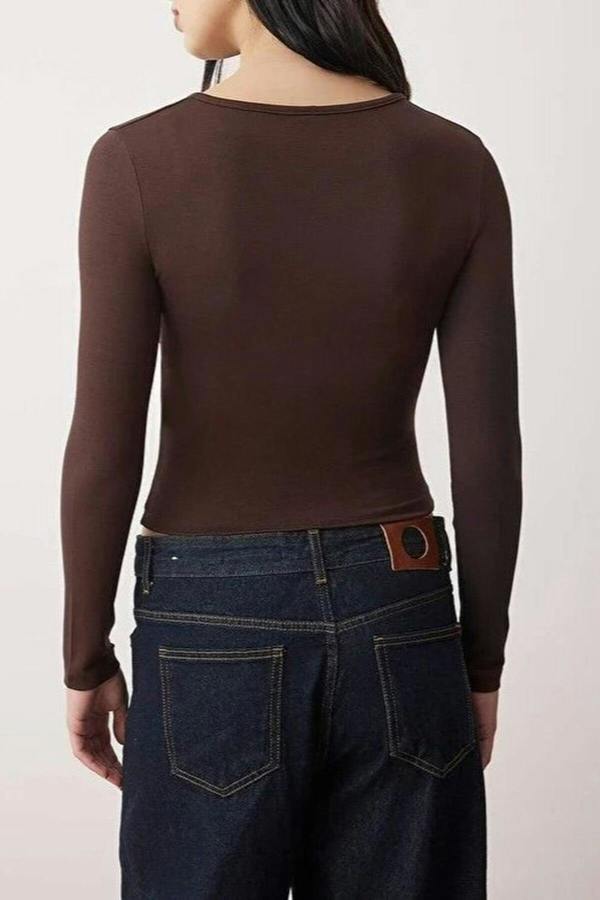 WOVCOR Crew Neck Buttoned Knitted Blouse