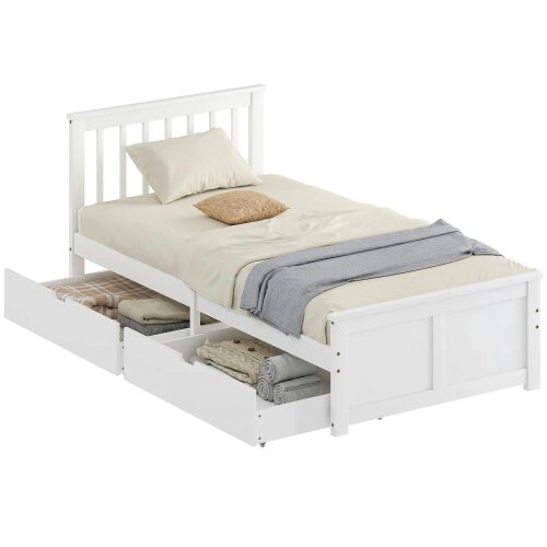 Wyld Haus Sutton White Wooden Single Bed Frame 2 Integrated Storage Drawers