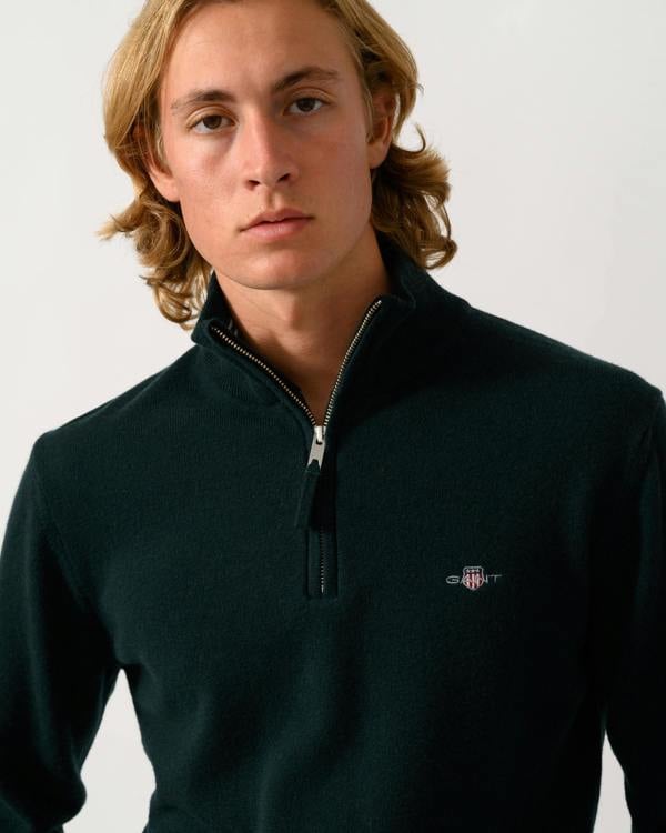 GANT Mens Superfine Lambswool Half Zip Sweater - 374 Tartan Green