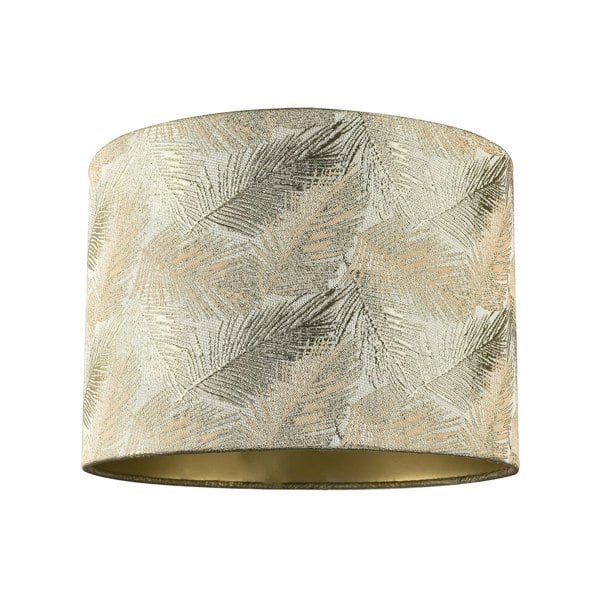 Modern Floral Drum Lamp Shade with Shiny Gold and Silver Fern Leaves Image 1