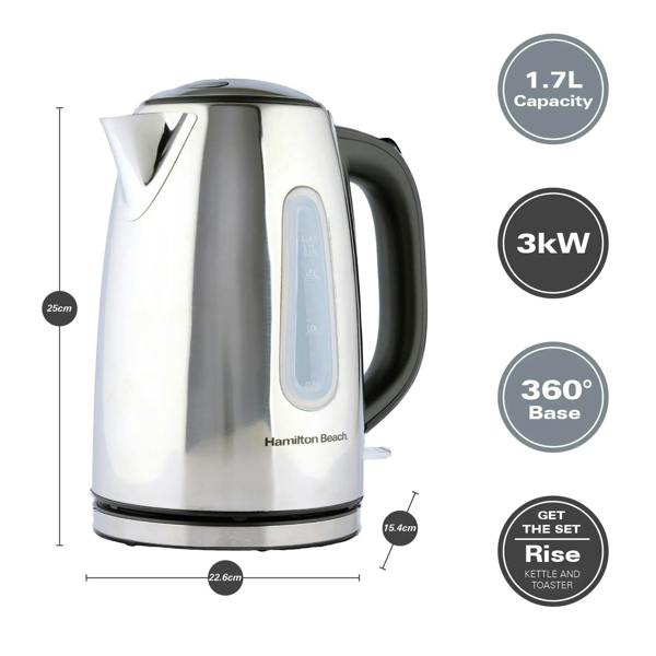 Hamilton Beach Rise Stainless Steel 1.7L Kettle - Polished