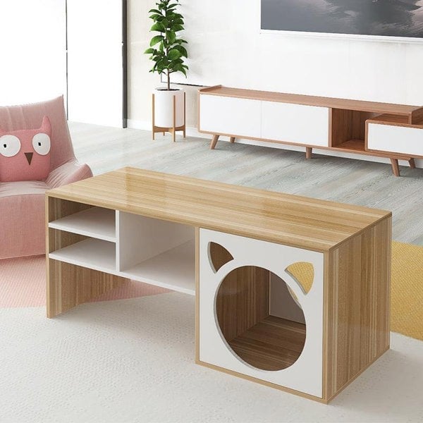 Marioni Coffee Table With Pet House, Wood-Weilai Concept-Oak + White-Weilai Concept