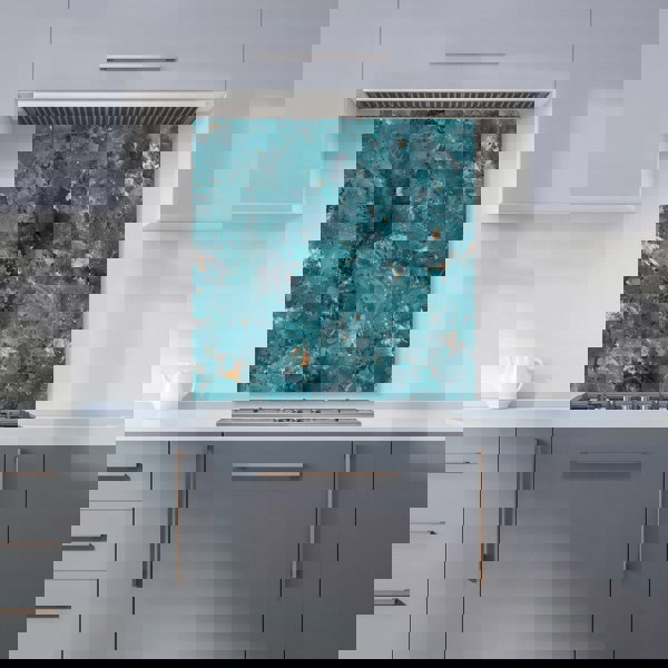 Warren Reed - Designer Polished Teal Quartz Effect Kitchen Splashback