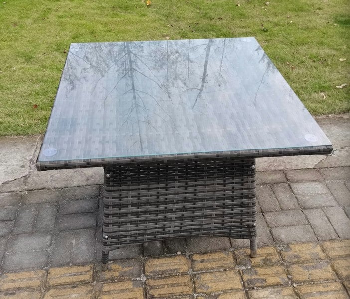 Fimous PE Rattan Outdoor Square Dining Table Garden Furniture Accessory Clear Tempered Glass
