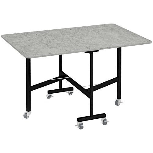 Wyld Haus Ritodo Wooden Grey Marble Effect Mobile Drop Leaf Dining Table With Locking Castors