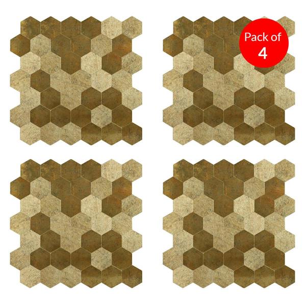 ENER-J Large Luxe Gold HexaStyle Aluminum Peel & Stick Tile, Size: 290 x 288 x 4 mm (Pack of 4)