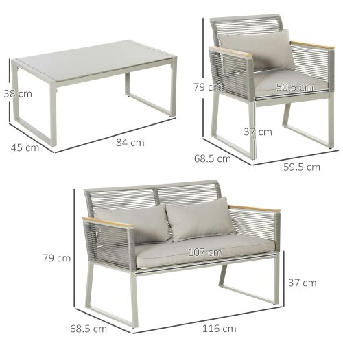 Wyld Haus Rotoyo Kaha Grey Rattan String 4 Seater Outdoor Furniture Set With Cushions