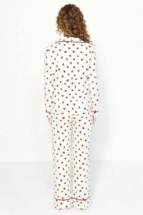 WOVCOR 2-Piece Cotton Heart Print Knit Pajama Set
